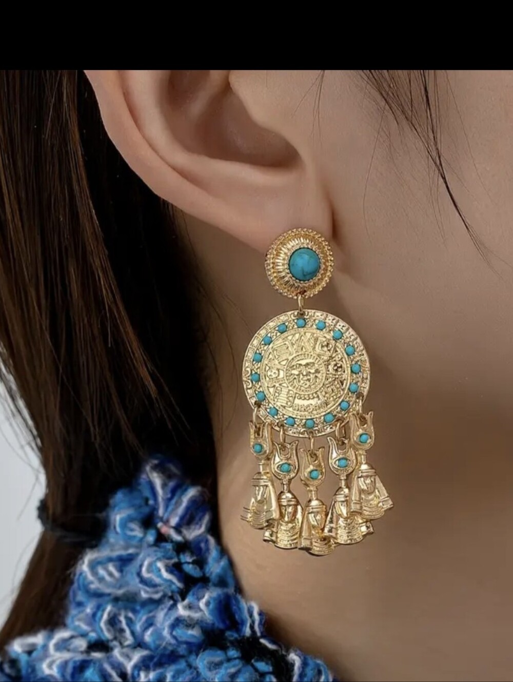 14K Gold Plated Egyptian Turqouise Chandeliar Earrings